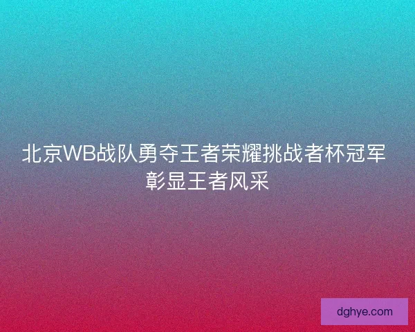 北京WB战队勇夺王者荣耀挑战者杯冠军 彰显王者风采